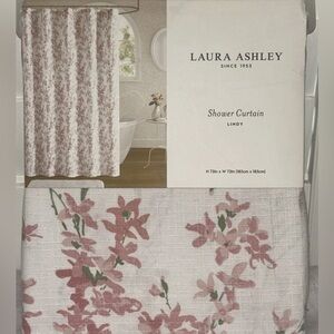 Laura Ashley Lindy Pink Floral Fabric Shower Curtain 72"x72" FarmhouseChic Green